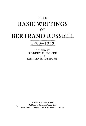 Basic writings of Bertrand Russell, 1903-1959